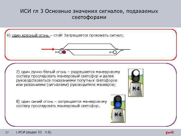 ИСИ гл 3 Основные значения сигналов, подаваемых светофорами 6) один красный огонь – стой!