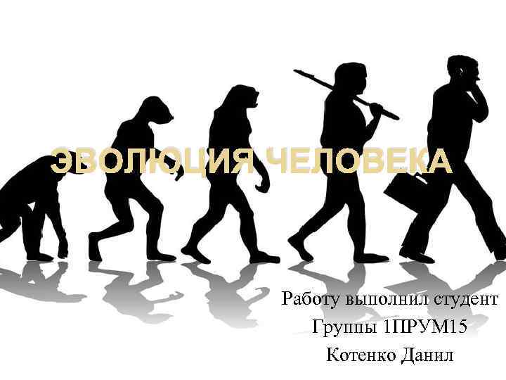 ЭВОЛЮЦИЯ ЧЕЛОВЕКА Работу выполнил студент Группы 1 ПРУМ 15 Котенко Данил 