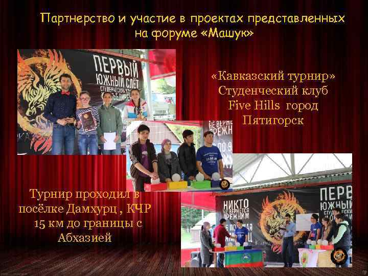Партнерство и участие в проектах представленных на форуме «Машук» «Кавказский турнир» Студенческий клуб Five