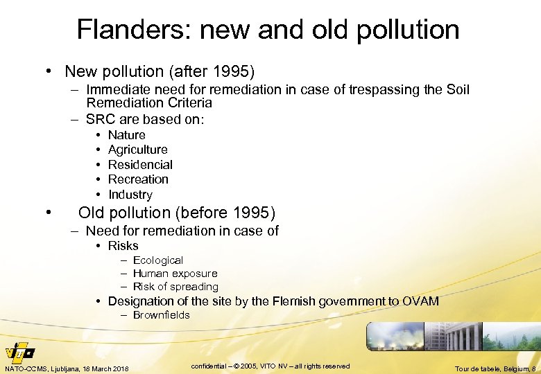 Flanders: new and old pollution • New pollution (after 1995) – Immediate need for