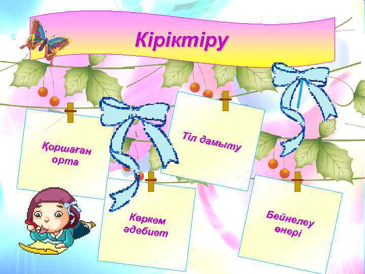 Кіріктіру Тіл да мыт у Қоршаға н орта Көркем әдебиет Бейн елеу өнері 