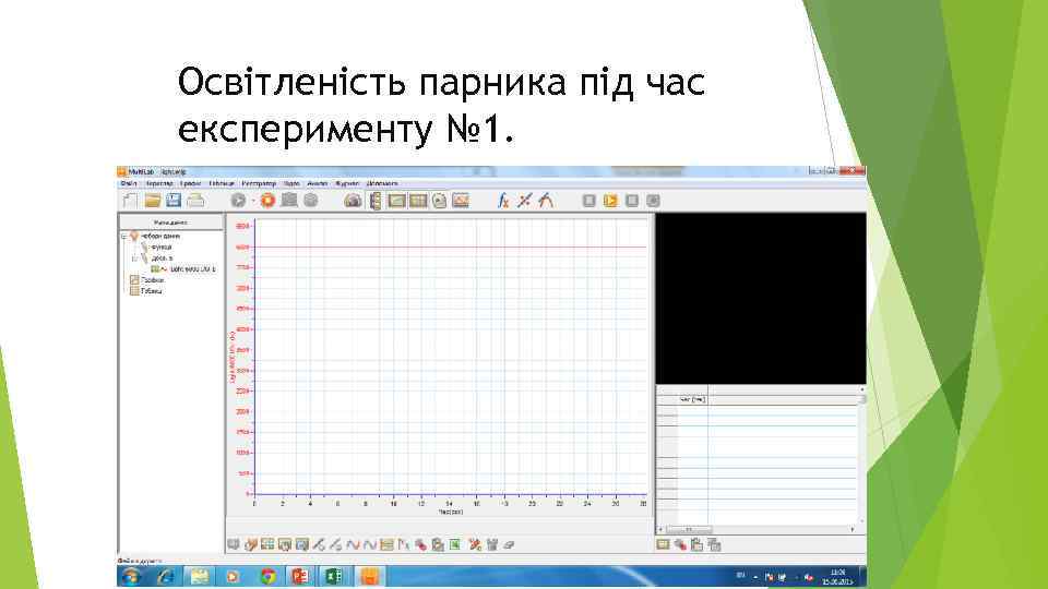 Освітленість парника під час експерименту № 1. 