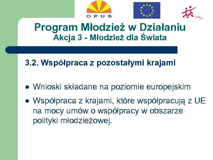 Program Młodzież w Działaniu Akcja 3 - Młodzież dla Świata 3. 2. Współpraca z