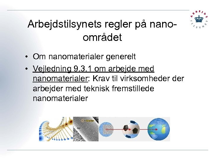 Arbejdstilsynets regler på nanoområdet • Om nanomaterialer generelt • Vejledning 9. 3. 1 om