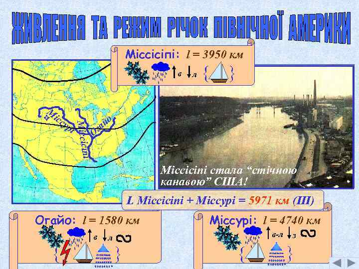 Міссісіпі: l = 3950 км в М F ур і { } о ай