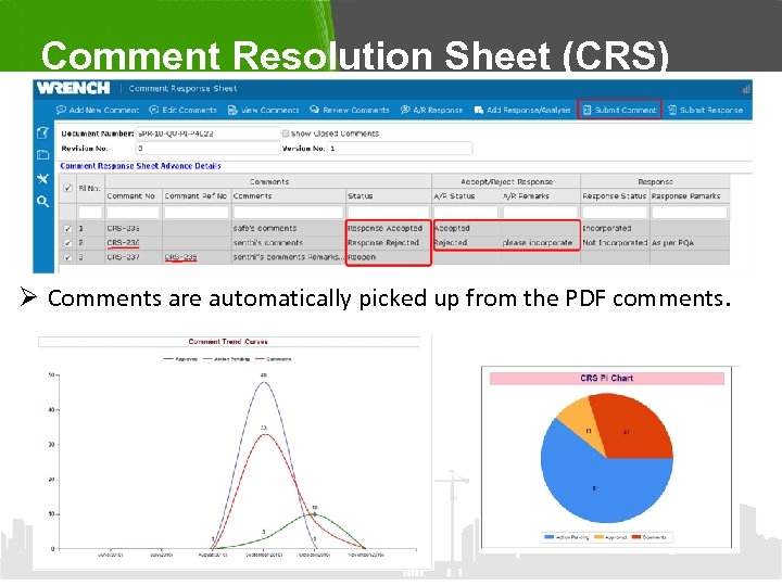 Comment Resolution Sheet (CRS) Ø Comments are automatically picked up from the PDF comments.