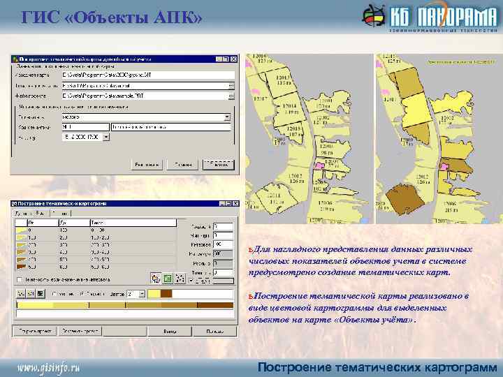 ГИС «Объекты АПК» ь Для наглядного представления данных различных числовых показателей объектов учета в