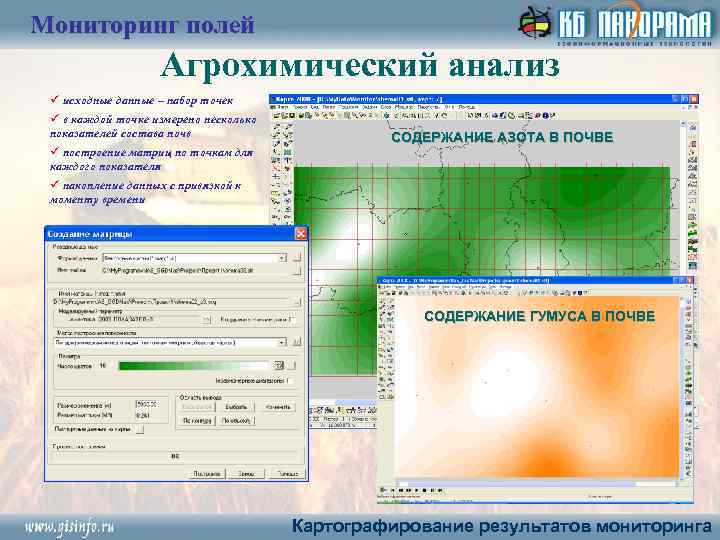 Мониторинг полей Агрохимический анализ ü исходные данные – набор точек ü в каждой точке