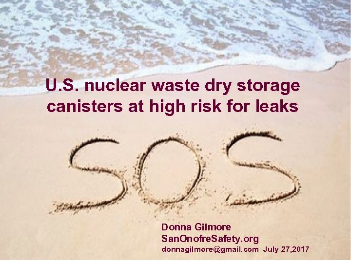 U. S. nuclear waste dry storage canisters at high risk for leaks Donna Gilmore