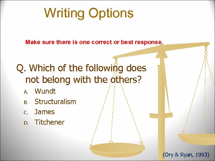 Writing Options Make sure there is one correct or best response. Q. Which of