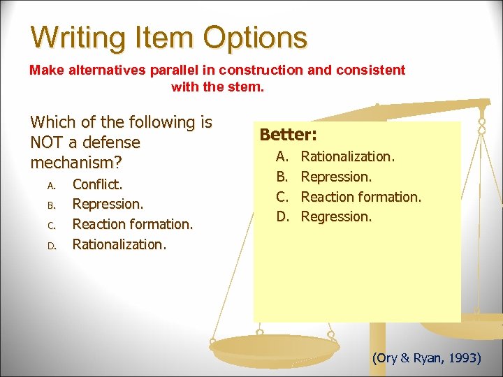 Writing Item Options Make alternatives parallel in construction and consistent with the stem. Which