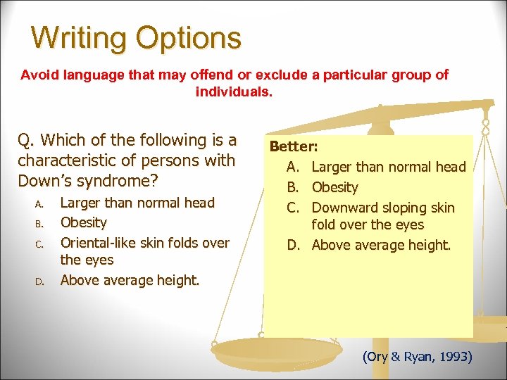 Writing Options Avoid language that may offend or exclude a particular group of individuals.