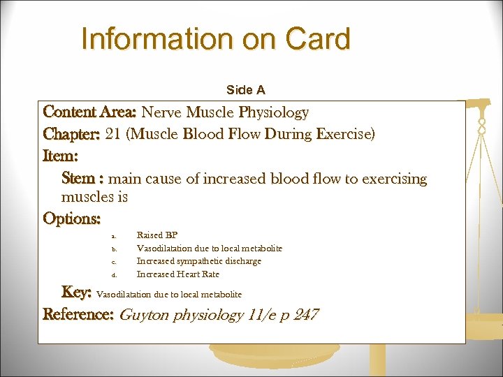 Information on Card Side A Content Area: Nerve Muscle Physiology Chapter: 21 (Muscle Blood