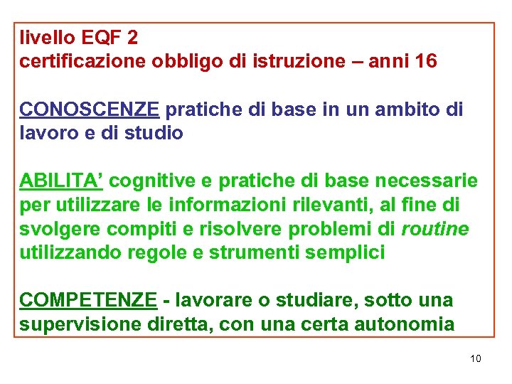 livello EQF 2 certificazione obbligo di istruzione – anni 16 CONOSCENZE pratiche di base