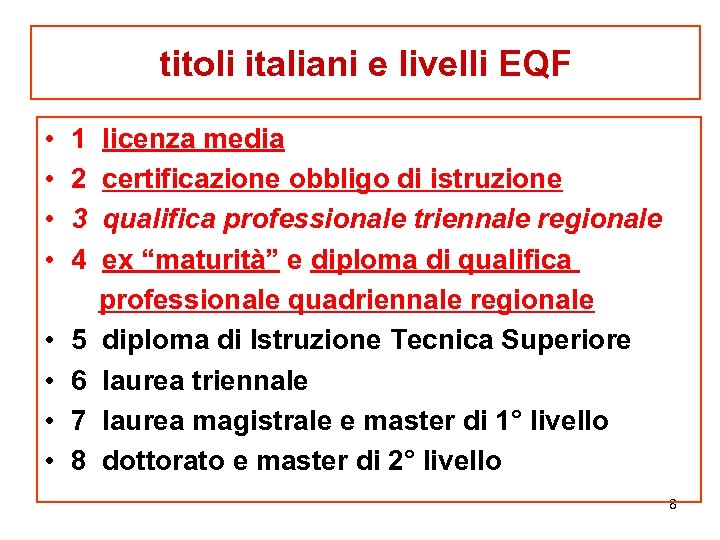 titoli italiani e livelli EQF • • 1 2 3 4 • • 5