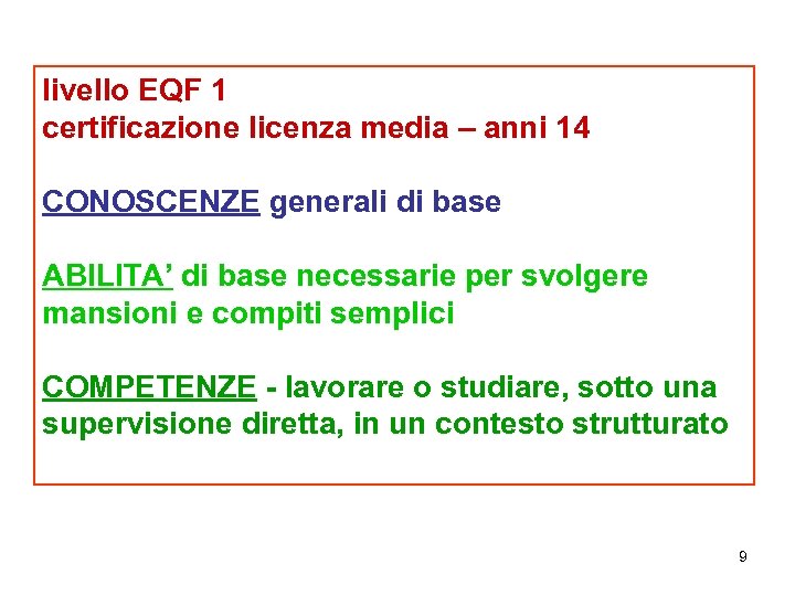 livello EQF 1 certificazione licenza media – anni 14 CONOSCENZE generali di base ABILITA’