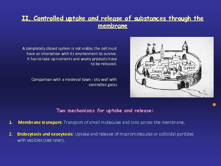 II. Controlled uptake and release of substances through the membrane A completely closed system