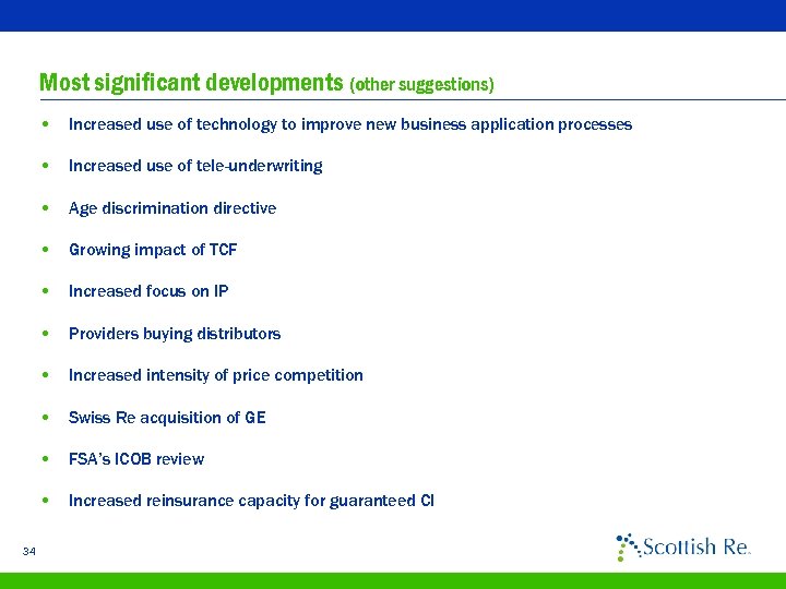 Most significant developments (other suggestions) • Increased use of technology to improve new business