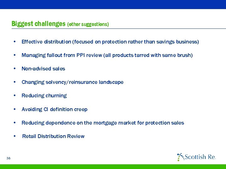 Biggest challenges (other suggestions) • Effective distribution (focused on protection rather than savings business)