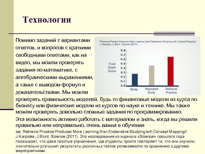 Технологии Помимо заданий с вариантами ответов, и вопросов с краткими свободными ответами, как на