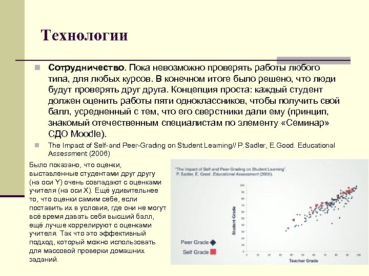 Технологии n Сотрудничество. Пока невозможно проверять работы любого типа, для любых курсов. В конечном