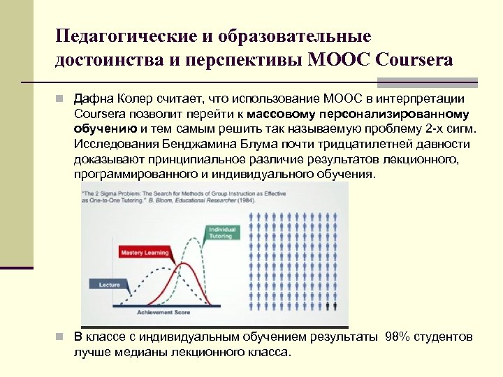 Педагогические и образовательные достоинства и перспективы МООС Coursera n Дафна Колер считает, что использование