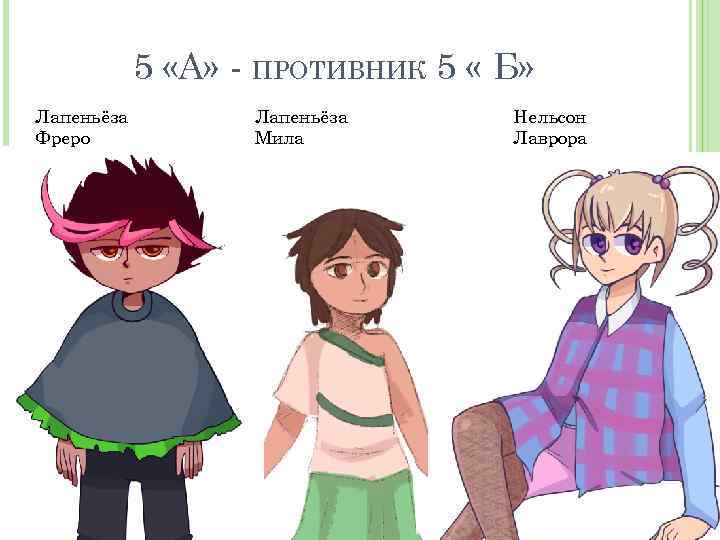 5 «А» - ПРОТИВНИК 5 « Б» Лапеньёза Фреро Лапеньёза Мила Нельсон Лаврора 