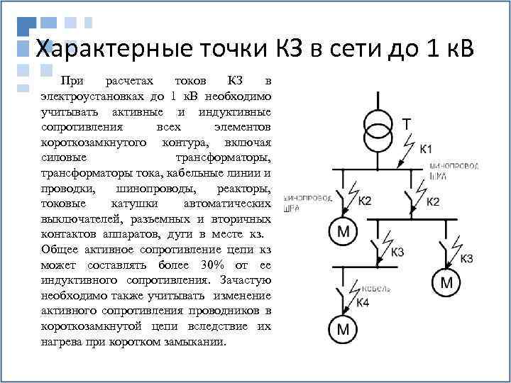 Характерные точки КЗ в сети до 1 к. В При расчетах токов КЗ в