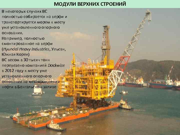 МОДУЛИ ВЕРХНИХ СТРОЕНИЙ В некоторых случаях ВС полностью собирается на верфи и транспортируется морем