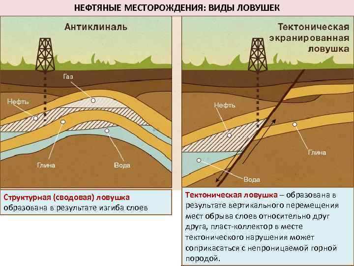 НЕФТЯНЫЕ МЕСТОРОЖДЕНИЯ: ВИДЫ ЛОВУШЕК Структурная (сводовая) ловушка образована в результате изгиба слоев Тектоническая ловушка