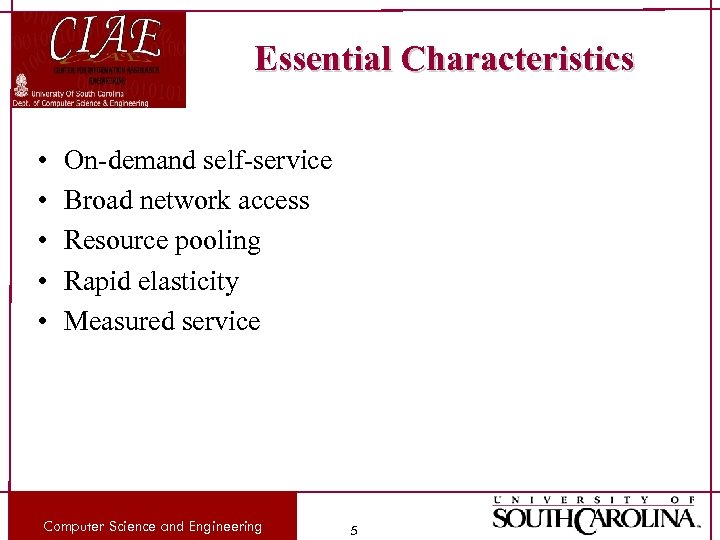 Essential Characteristics • • • On-demand self-service Broad network access Resource pooling Rapid elasticity