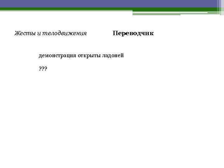 Жесты и телодвижения Переводчик демонстрация открыты ладоней ? ? ? 