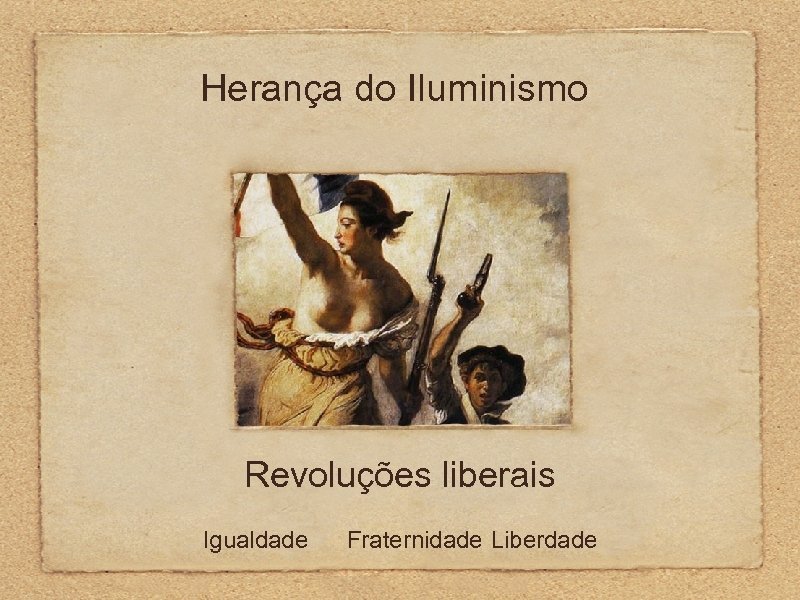 Herança do Iluminismo Revoluções liberais Igualdade Fraternidade Liberdade 