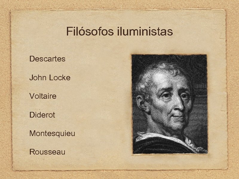 Filósofos iluministas Descartes John Locke Voltaire Diderot Montesquieu Rousseau 