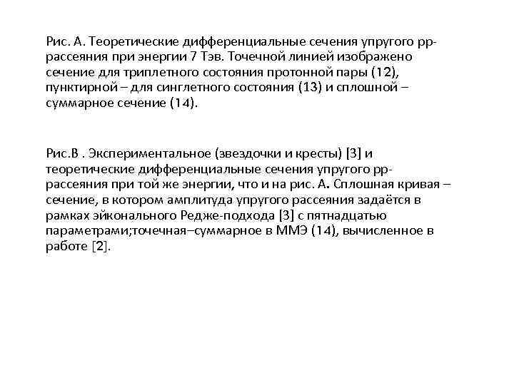 Рис. А. Теоретические дифференциальные сечения упругого рррассеяния при энергии 7 Тэв. Точечной линией изображено