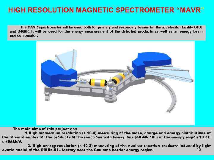 HIGH RESOLUTION MAGNETIC SPECTROMETER “MAVR” The MAVR spectrometer will be used both for primary