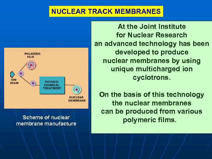 NUCLEAR TRACK MEMBRANES At the Joint Institute for Nuclear Research an advanced technology has