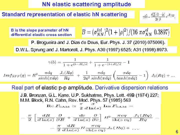 NN elastic scattering amplitude Standard representation of elastic h. N scattering B is the