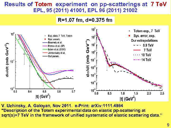 Results of Totem experiment on pp-scatterings at 7 Te. V EPL, 95 (2011) 41001,