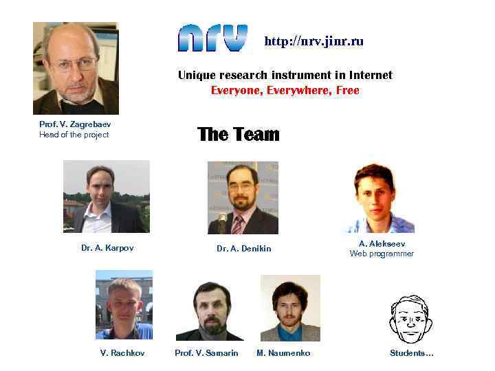 http: //nrv. jinr. ru Unique research instrument in Internet Everyone, Everywhere, Free Prof. V.