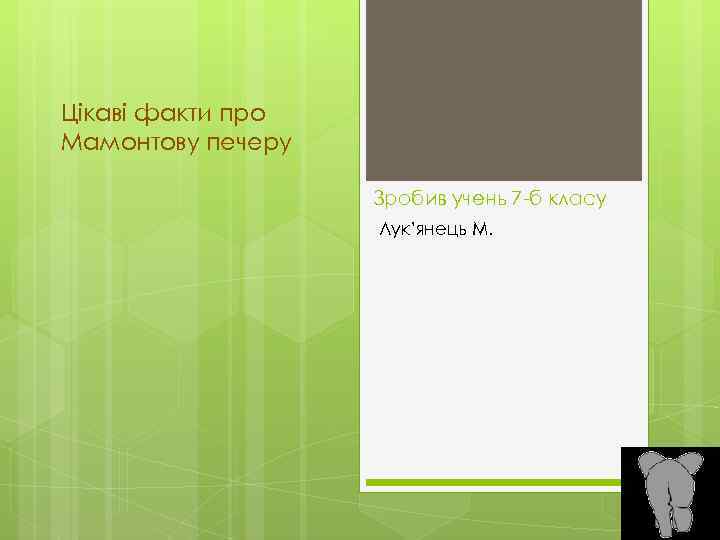 Цікаві факти про Мамонтову печеру Зробив учень 7 -б класу Лук’янець М. 