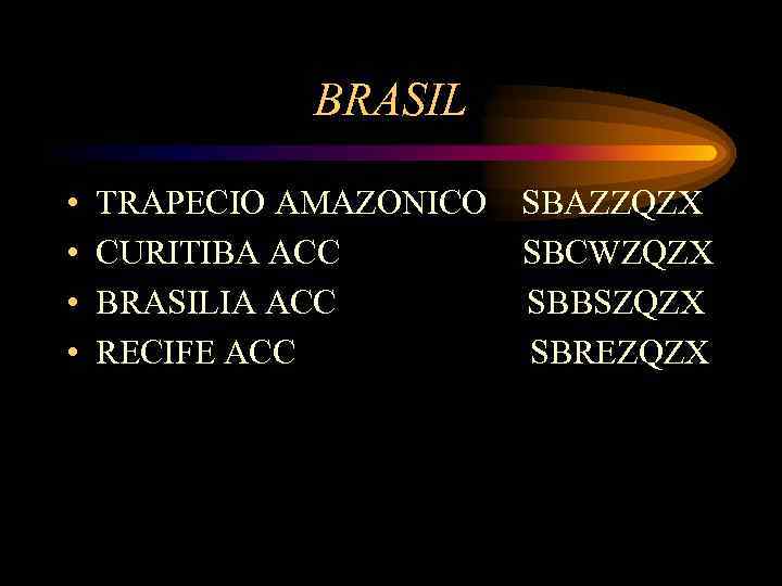 BRASIL • • TRAPECIO AMAZONICO CURITIBA ACC BRASILIA ACC RECIFE ACC SBAZZQZX SBCWZQZX SBBSZQZX