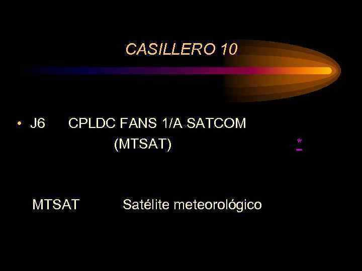 CASILLERO 10 • J 6 CPLDC FANS 1/A SATCOM (MTSAT) MTSAT Satélite meteorológico *