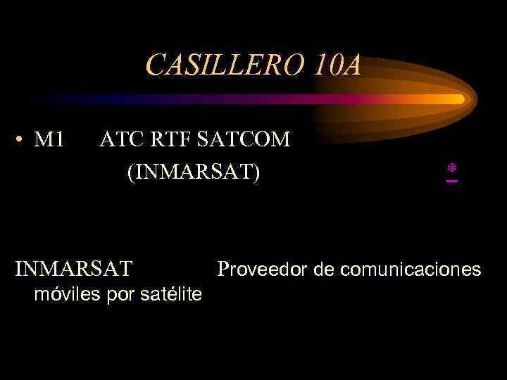 CASILLERO 10 A • M 1 ATC RTF SATCOM (INMARSAT) INMARSAT móviles por satélite