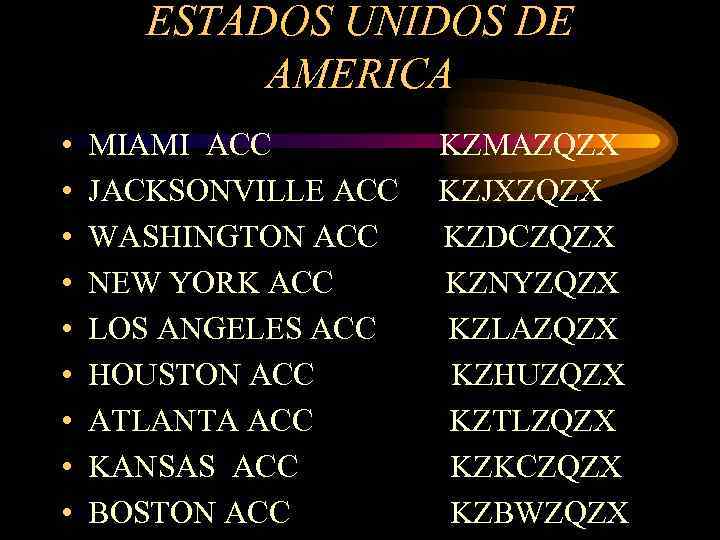 ESTADOS UNIDOS DE AMERICA • • • MIAMI ACC JACKSONVILLE ACC WASHINGTON ACC NEW