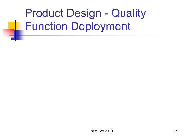 Product Design - Quality Function Deployment © Wiley 2010 25 