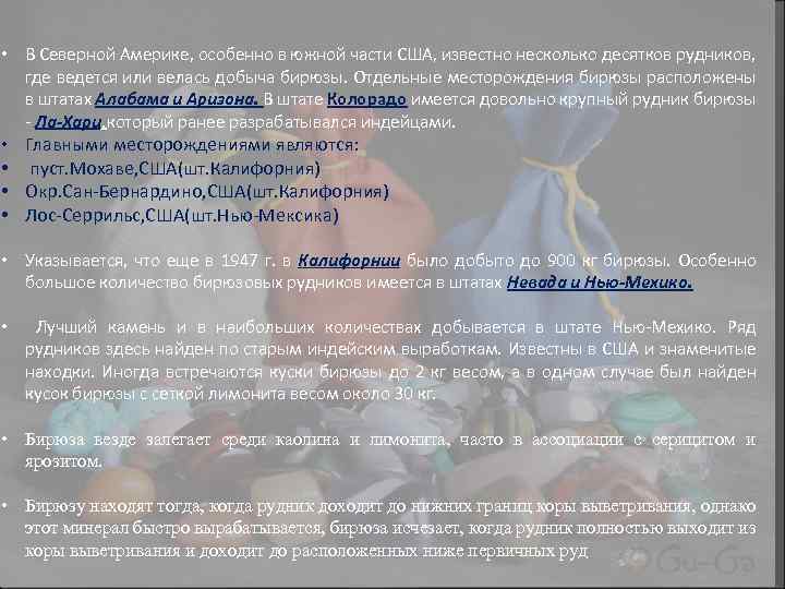  • В Северной Америке, особенно в южной части США, известно несколько десятков рудников,