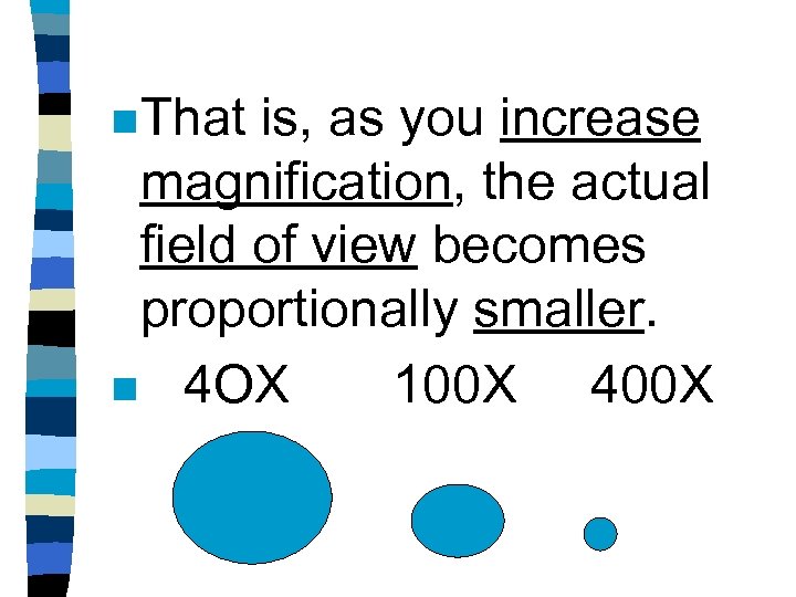 n That is, as you increase magnification, the actual field of view becomes proportionally