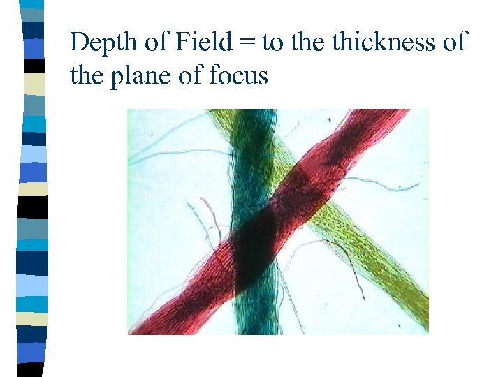 Depth of Field = to the thickness of the plane of focus 