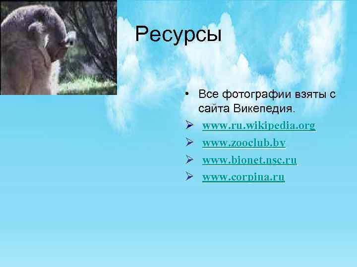 Ресурсы • Все фотографии взяты с сайта Викепедия. Ø www. ru. wikipedia. org Ø